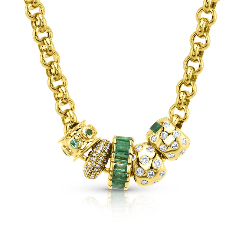 4MM ROLO CHAIN & EMERALD BEADS, 14kt GOLD