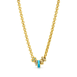 4MM ROLO CHAIN & TURQUOISE BEADS, 14kt GOLD