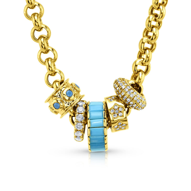 4MM ROLO CHAIN & TURQUOISE BEADS, 14kt GOLD