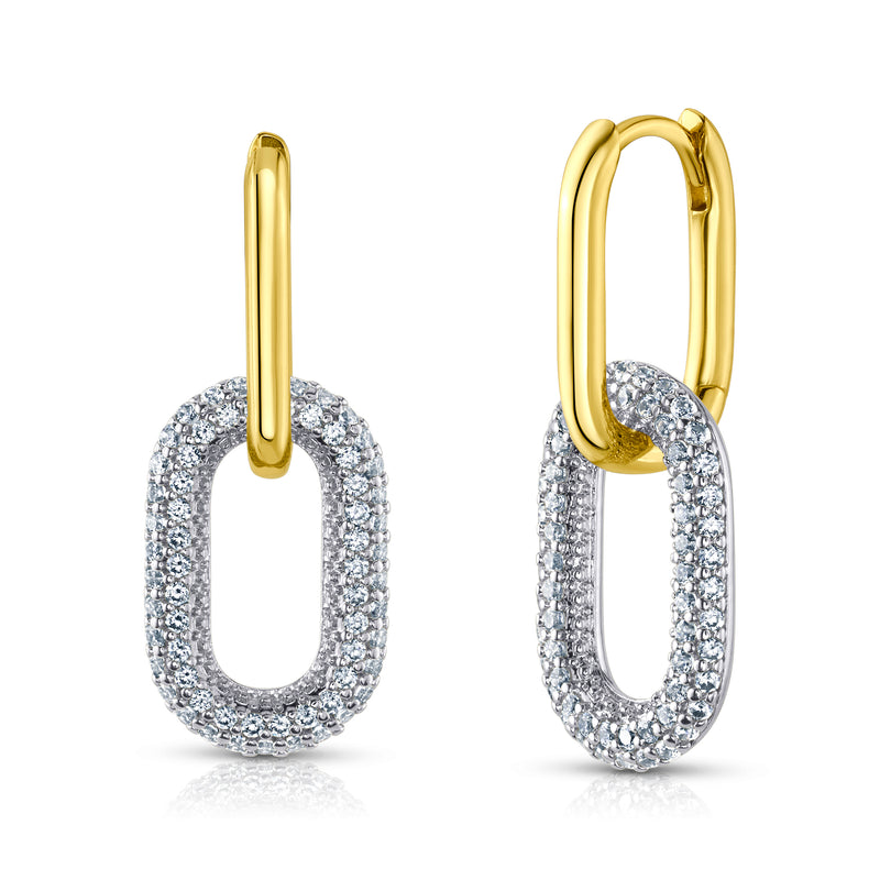 DUAL TONE PAVE PAPERCLIP EARRING, GOLD