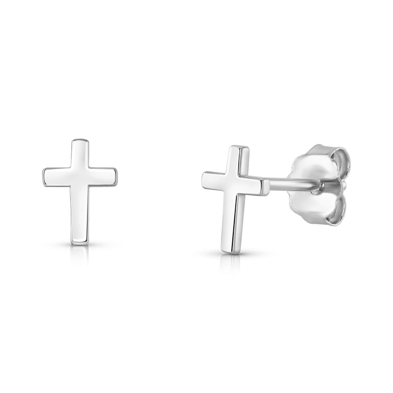 SOLID CROSS STUDS, SILVER