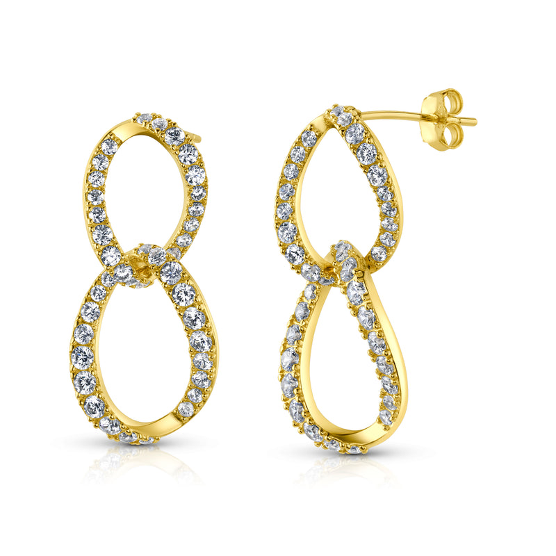 DOUBLE CZ CURB CHAIN LINK EARRING, GOLD