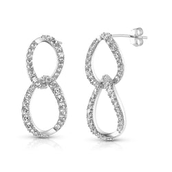 DOUBLE CZ CURB CHAIN LINK EARRING, SILVER