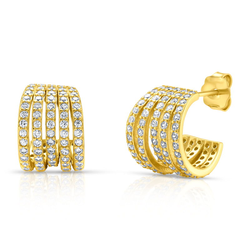 5 ROW CZ HUGGIE EARRING, GOLD