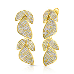 PAVE LEAF DROP EARRINGS, GOLD