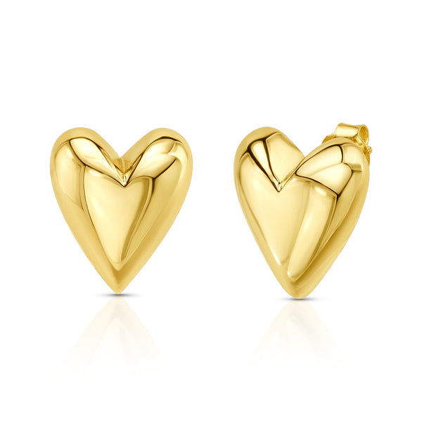 PUFFY HEART STUD EARRINGS, GOLD