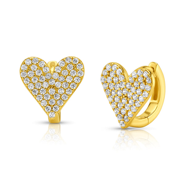 PAVE HEART HUGGIES, GOLD