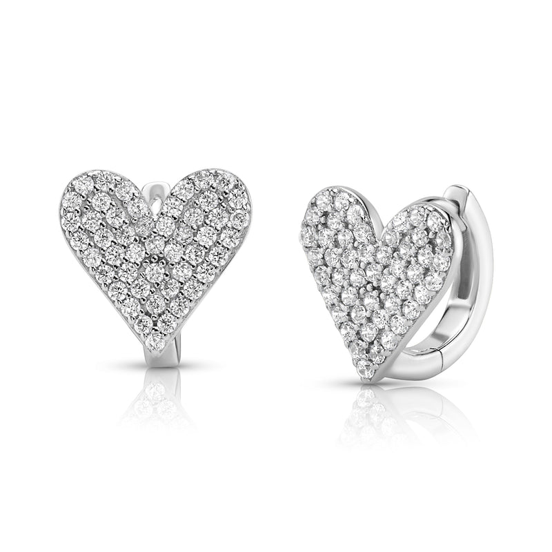 PAVE HEART HUGGIES, SILVER