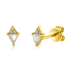 DOUBLE TRIANGLE MOTHER OF PEARL & DIAM STUD, 14kt Gold