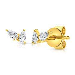 DELICATE PEAR DUO DIAMOND STUDS, 14kt GOLD