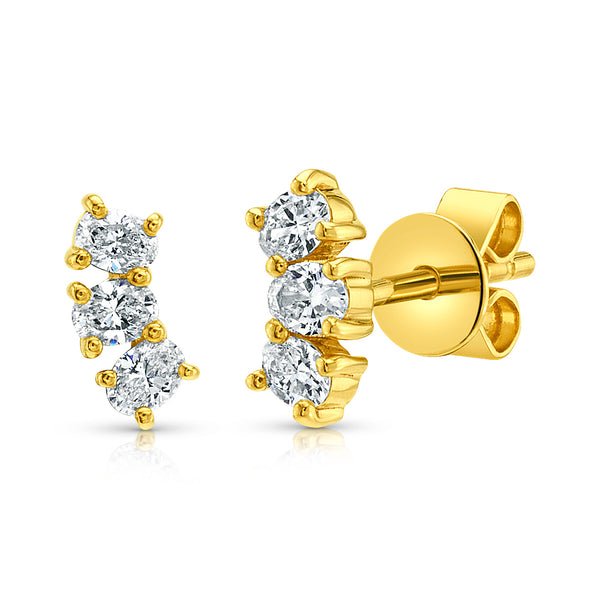 TRIPLE OVAL DIAMOND STUDS, 14kt GOLD