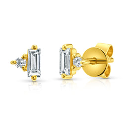 ROUND & BAGUETTE DIAMOND STUDS, 14kt GOLD