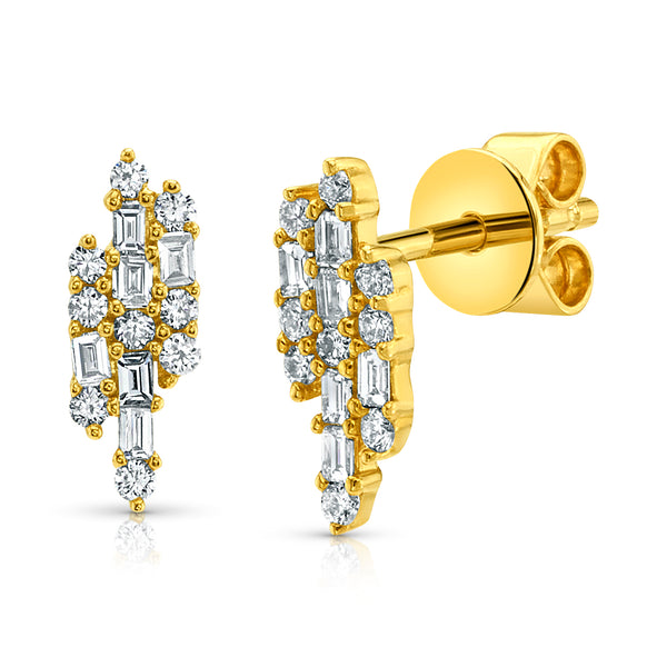 ART DECO DIAMOND STUDS, 14kt GOLD