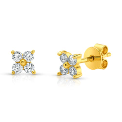 LARGE QUARTET DIAMOND STUDS, 14kt GOLD