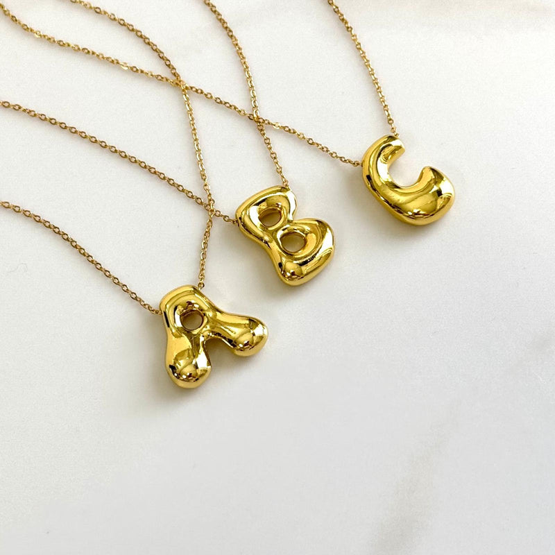 LARGE BUBBLE INITIAL NECKLACE, GOLD