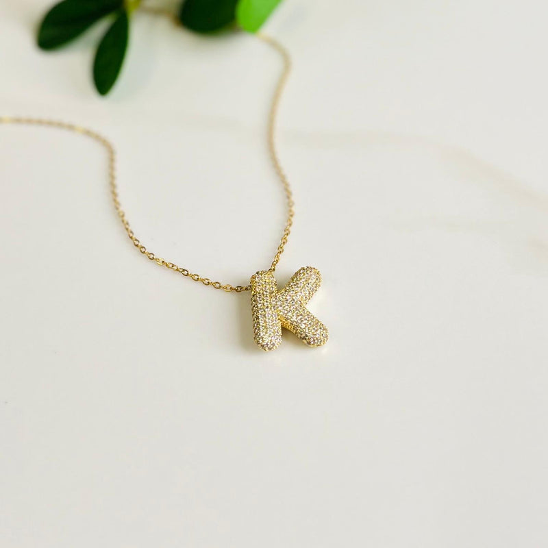 LARGE CZ BUBBLE INITIAL NECKLACE, GOLD