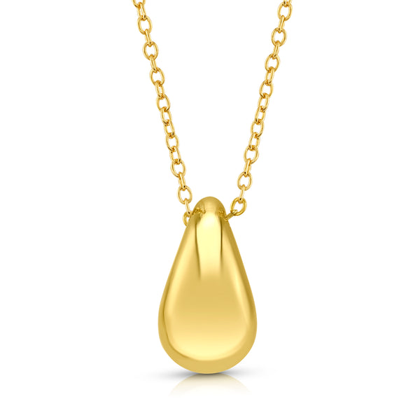 PUFF TEAR DROP CHARM NECKLACE, GOLD
