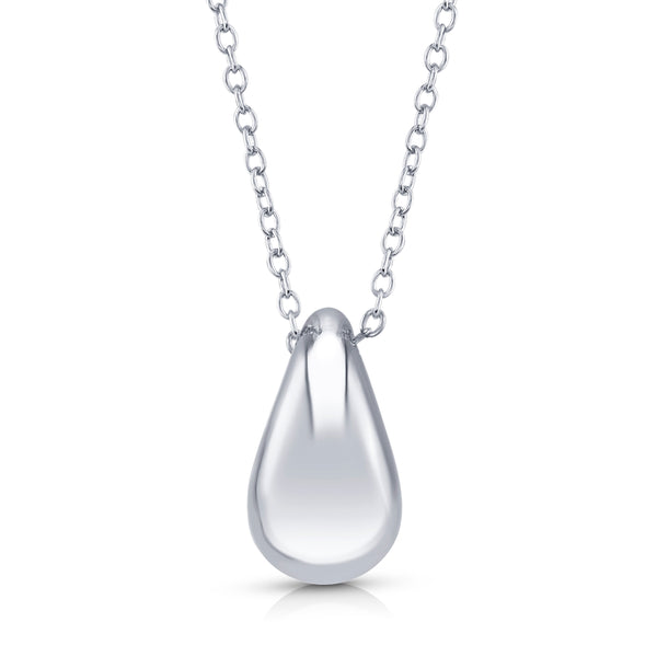 PUFF TEAR DROP CHARM NECKLACE, SILVER
