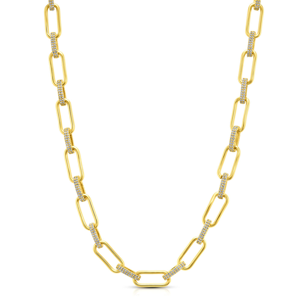 PAPERCLIP NECKLACE W/ CZ OVAL LINKS, GOLD – JEN HANSEN