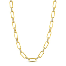 PAPERCLIP NECKLACE W/ CZ OVAL LINKS, GOLD