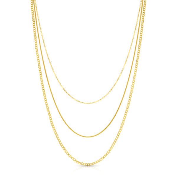 DELICATE TRIO 3 LAYER NECKLACE, GOLD