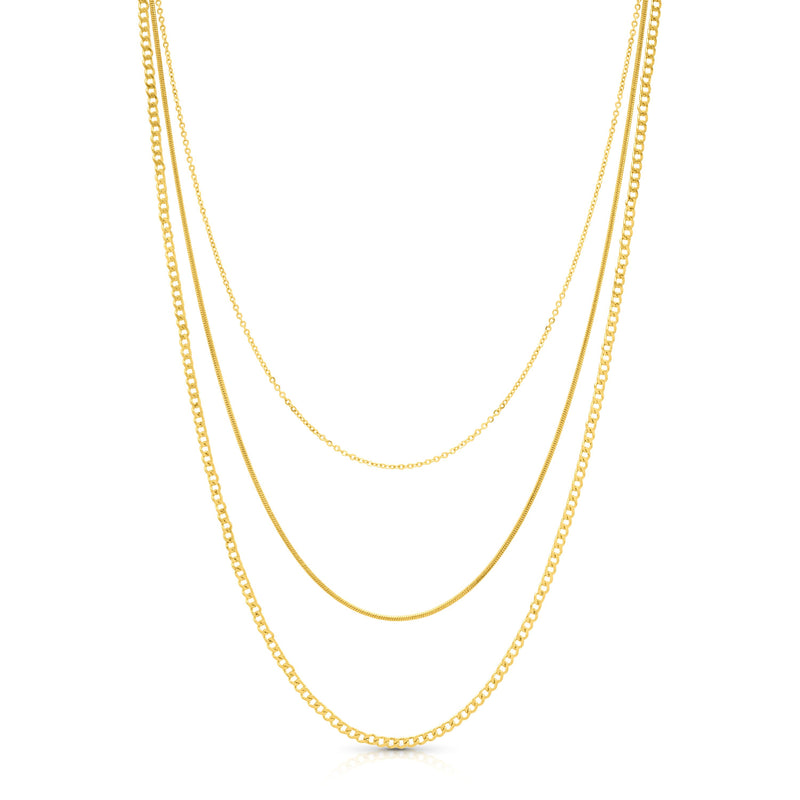 DELICATE TRIO 3 LAYER NECKLACE, GOLD