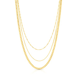 MIXED MEDLEY 3 LAYER NECKLACE, GOLD