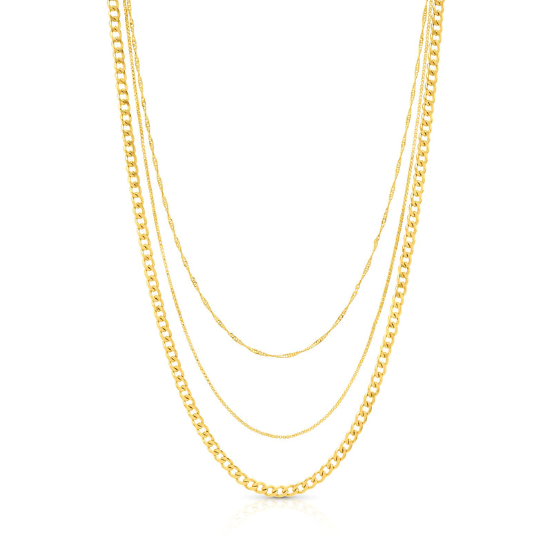 MIXED MEDLEY 3 LAYER NECKLACE, GOLD