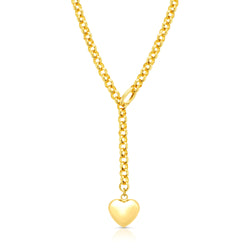 PUFFED HEART LARIAT NECKLACE, GOLD