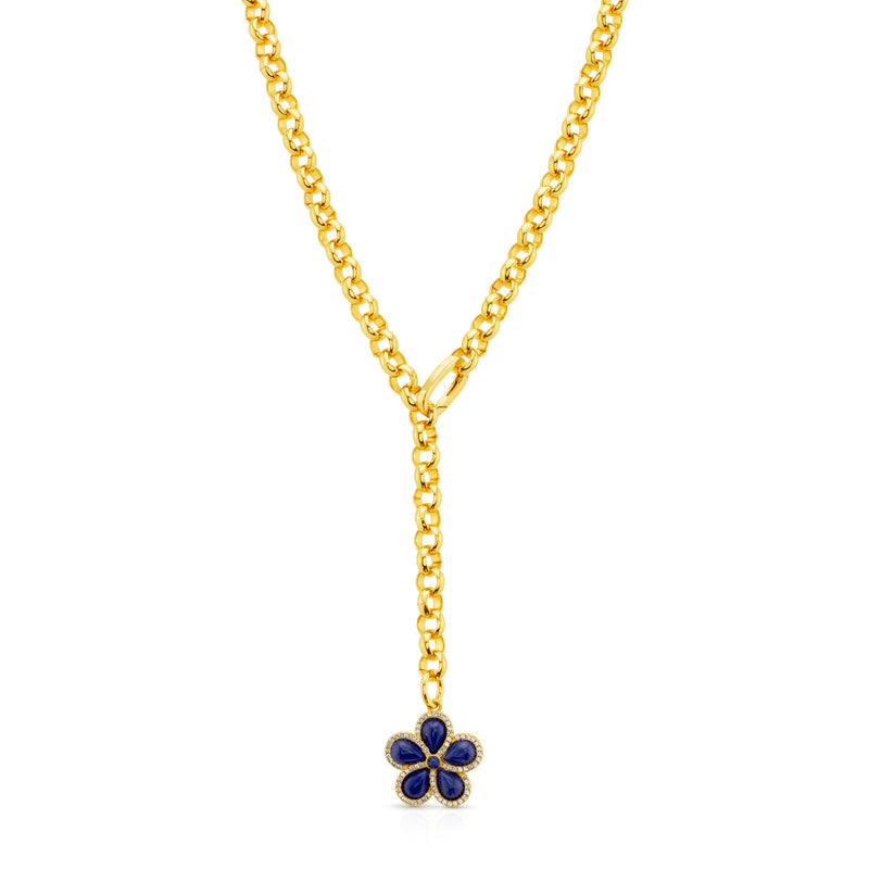 PRECIOUS FLOWER LARIAT CHAIN NECKLACE, GOLD