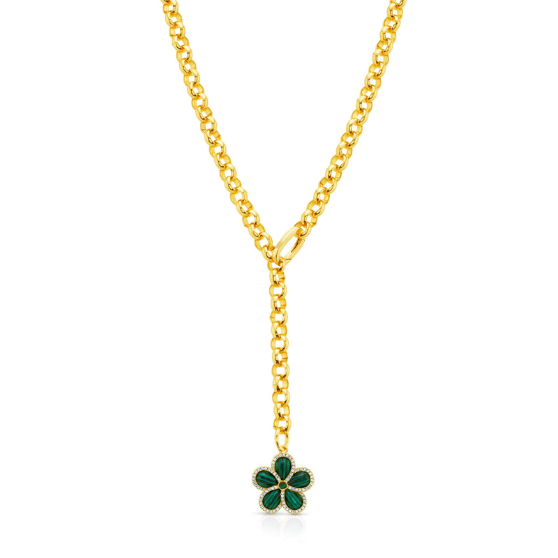 PRECIOUS FLOWER LARIAT CHAIN NECKLACE, GOLD