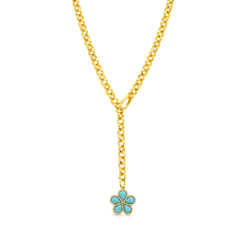 PRECIOUS FLOWER LARIAT CHAIN NECKLACE, GOLD