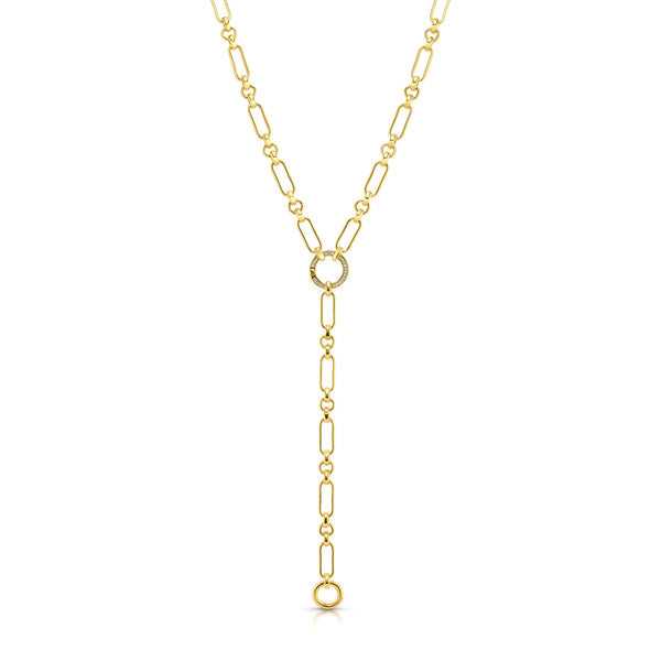 PAPERCLIP LONG AND SHORT CZ OPEN BAIL CHAIN, GOLD