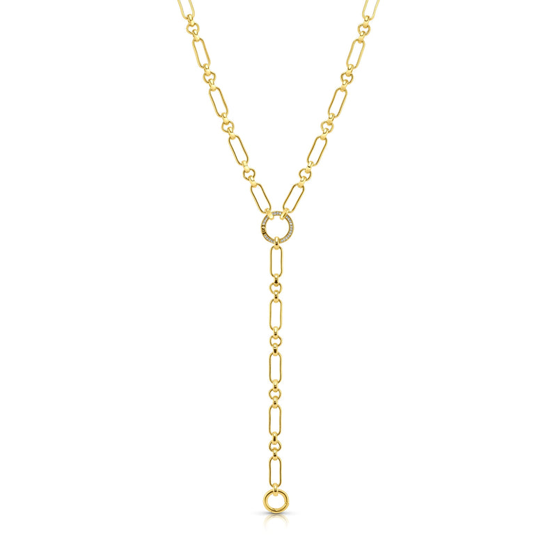 PAPERCLIP LONG AND SHORT CZ OPEN BAIL CHAIN, GOLD