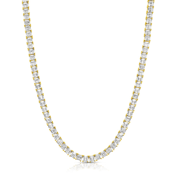 ASSCHER CUT TENNIS NECKLACE, GOLD BR