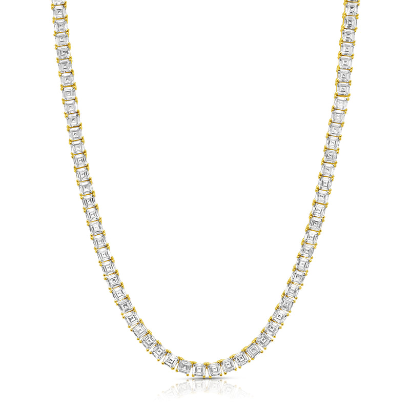 ASSCHER CUT TENNIS NECKLACE, GOLD BR