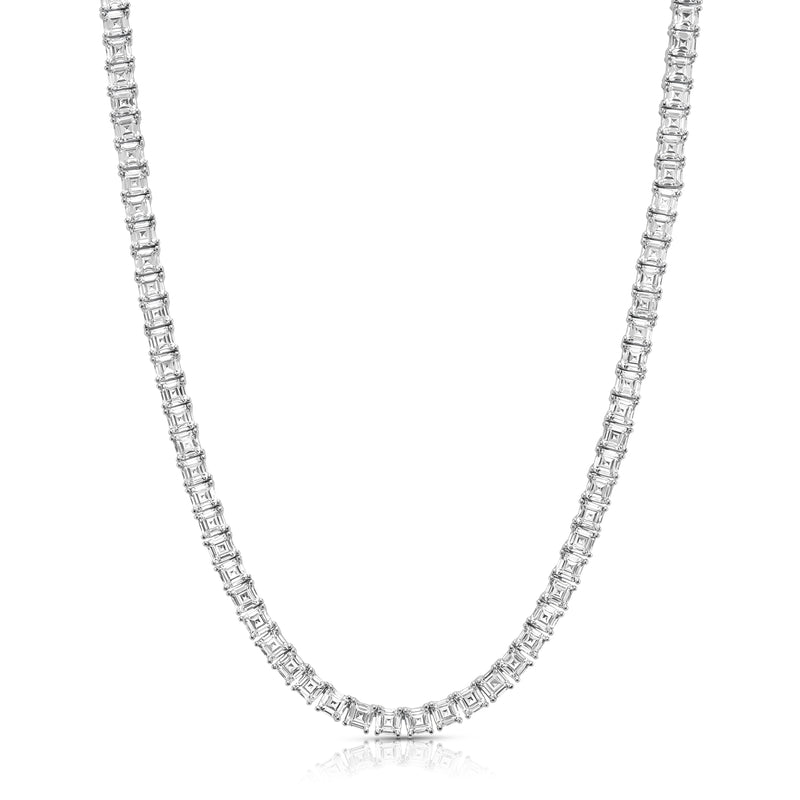 ASSCHER CUT TENNIS NECKLACE, SILVER BR