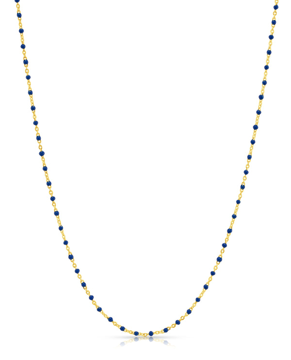 LAPIS ENAMEL BEAD SATELITE NECKLACE, GOLD BR