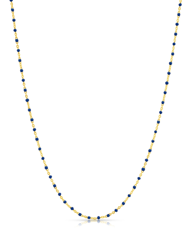 LAPIS ENAMEL BEAD SATELITE NECKLACE, GOLD BR