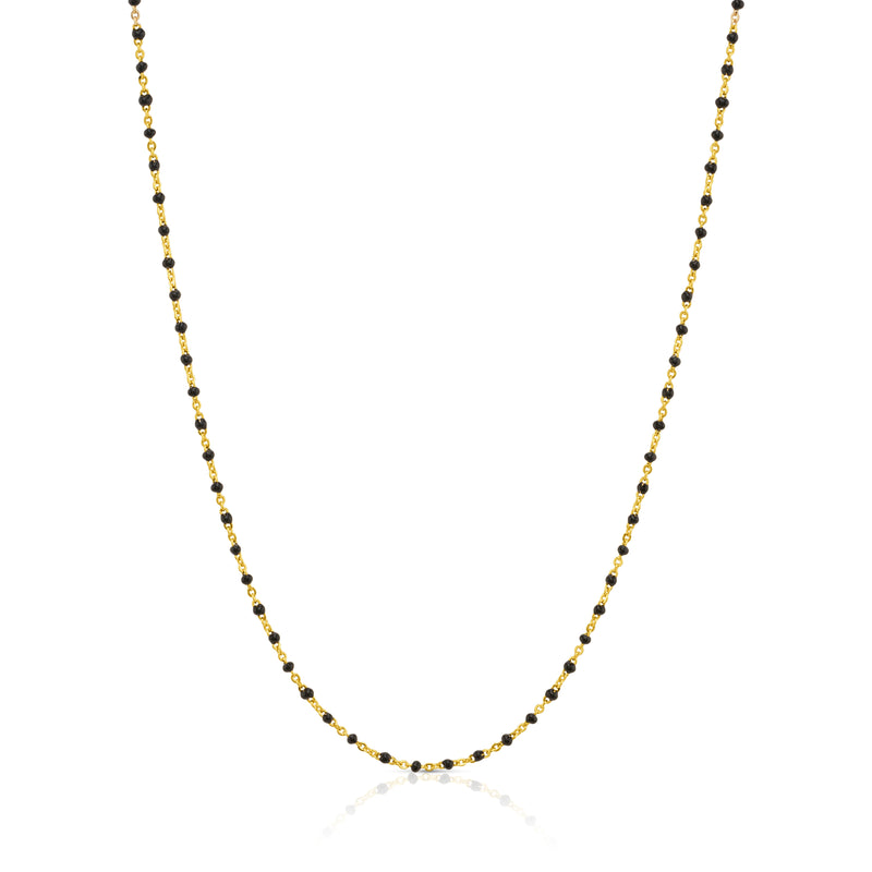ONYX ENAMEL BEAD SATELITE NECKLACE, GOLD BR