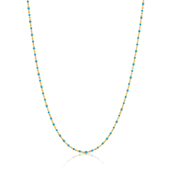 TURQUOISE ENAMEL BEAD SATELITE NECKLACE, GOLD BR