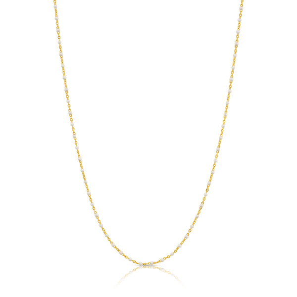 WHITE ENAMEL BEAD SATELITE NECKLACE, GOLD BR