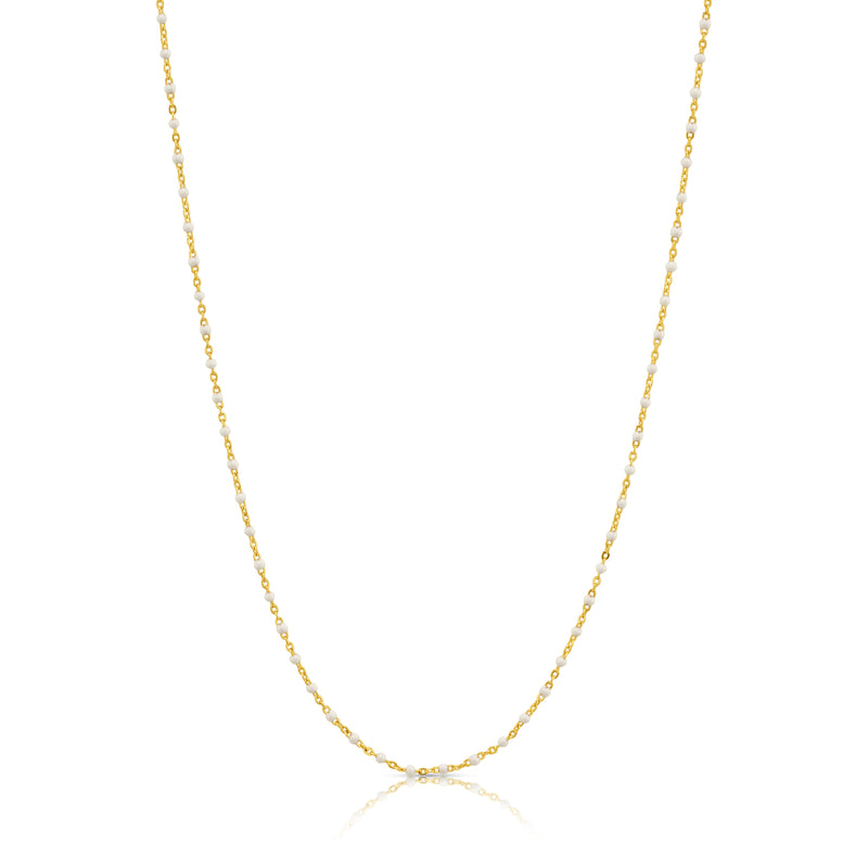 WHITE ENAMEL BEAD SATELITE NECKLACE, GOLD BR