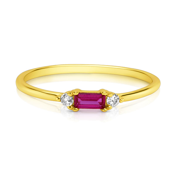 RED BAGUETTE RING, GOLD