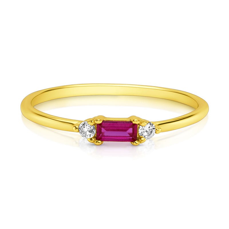 RED BAGUETTE RING, GOLD