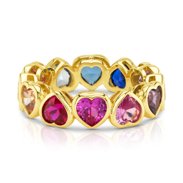 RAINBOW CZ HEART RING, GOLD  BR