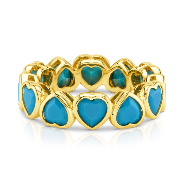 TURQUOISE CZ HEART RING, GOLD  BR