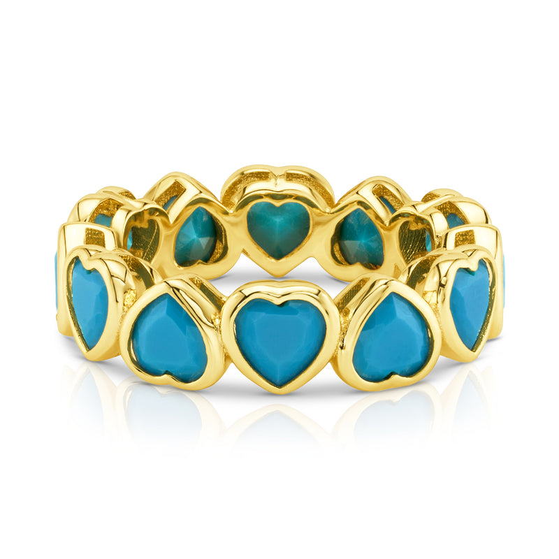 TURQUOISE CZ HEART RING, GOLD  BR