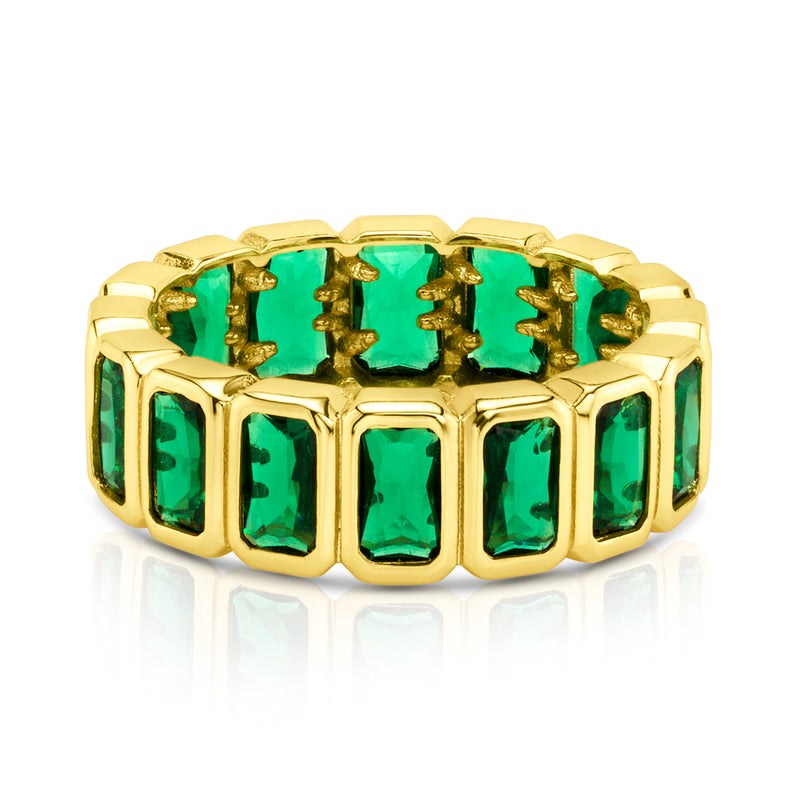 GREEN EMERALD CZ ETERNITY RING, GOLD BR