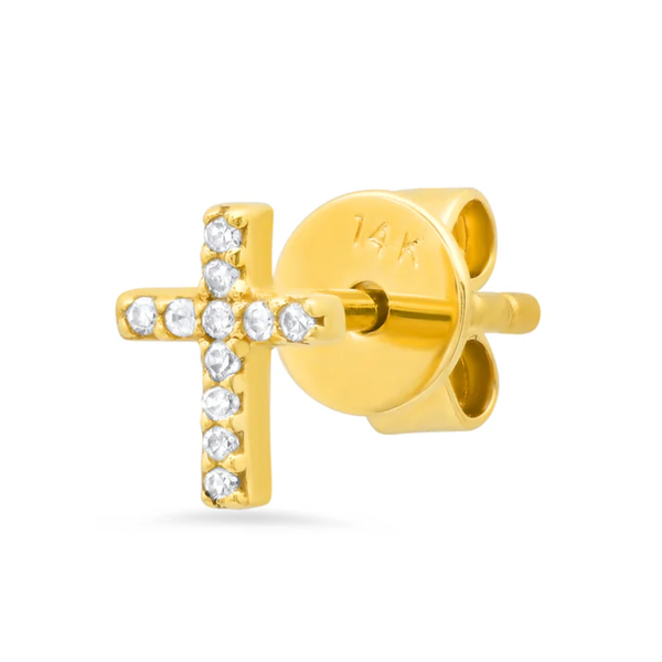 Single Cross Diamond Stud 14kt Gold